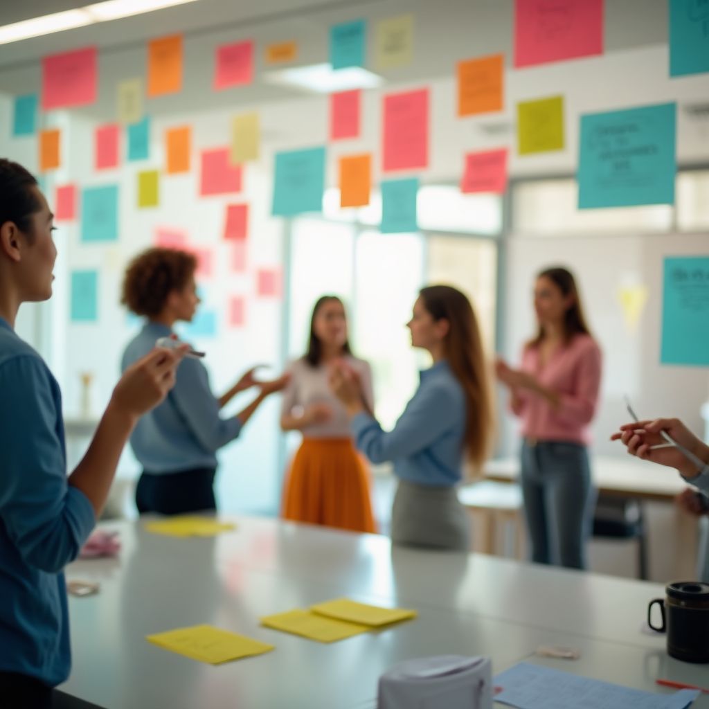 Echipa noastră în timpul unei sesiuni de brainstorming