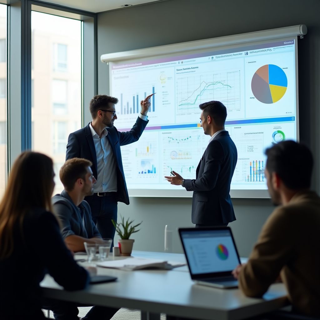 Prezentare de proiect cu echipa și clienți