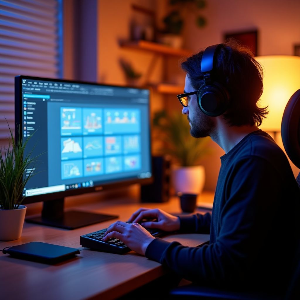 Designer lucrând la un proiect pe calculator